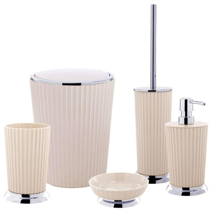 Ribbed Bathroom Accessories Set – Chrome Accents, 5-Piece