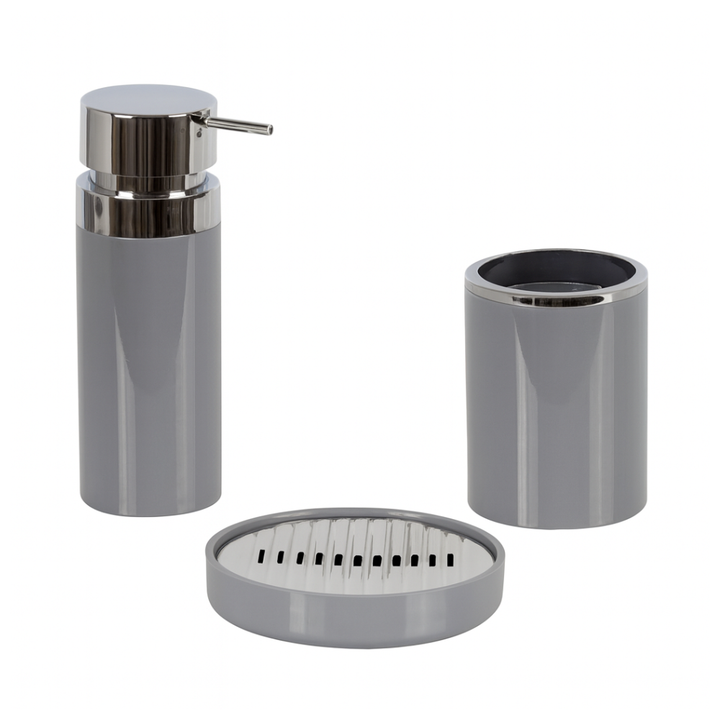 Bathroom Accessories Set 3-Piece Acrylic – Silver Ring Design