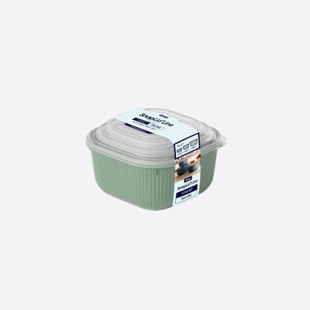Square Food Storage Container Set – Airtight, 3pc 600/1100/1800 milliliter