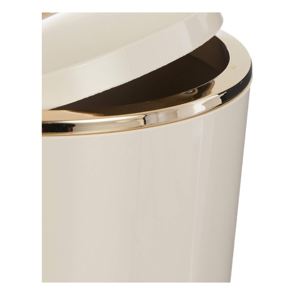 Acrylic Swing-Lid Trash Can – Gold Ring Rim Design, 6 Liter
