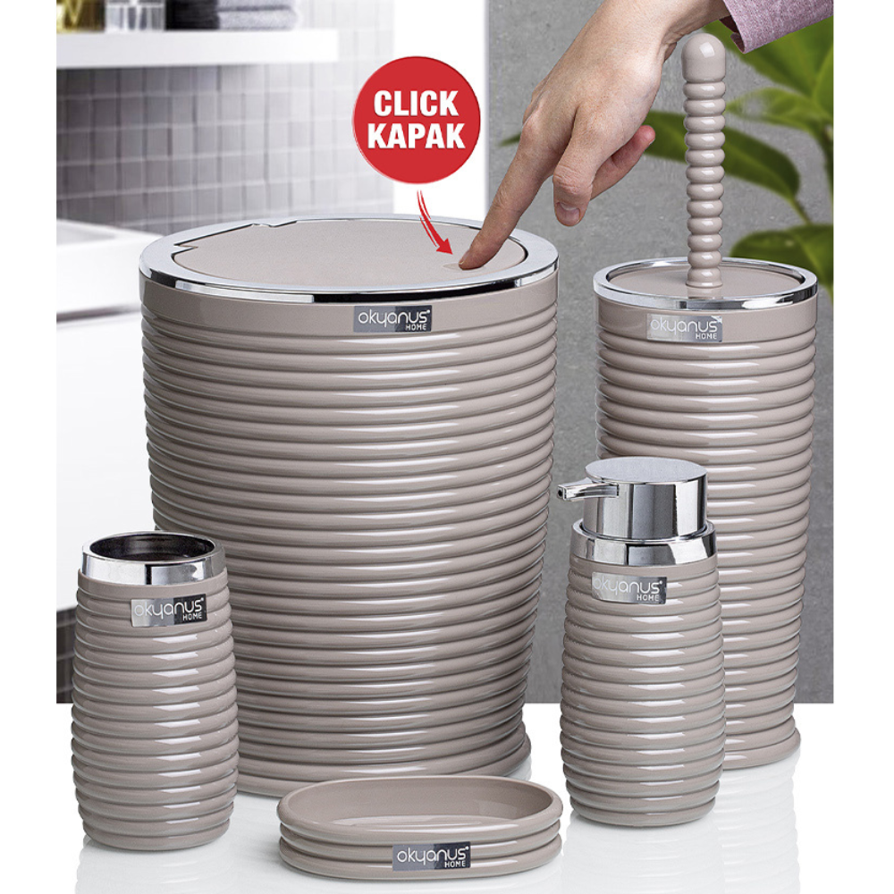 Okyanus 5-Piece Bathroom Set – Ribbed Design with Chrome Frame