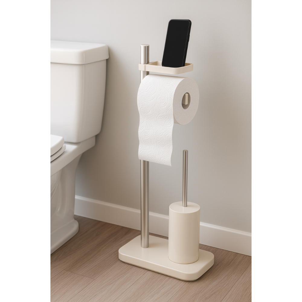 Standing Toilet Paper Holder with Brush & Shelf –75 cm | Primanova