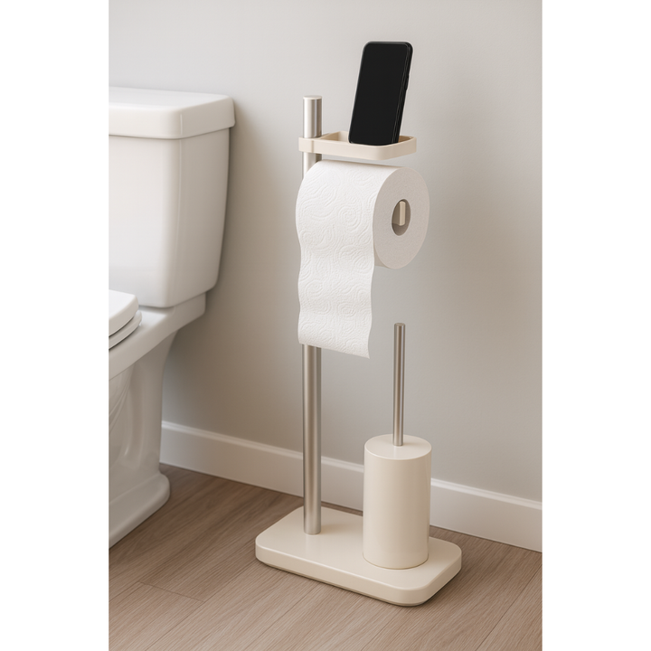 Standing Toilet Paper Holder with Brush & Shelf –75 cm | Primanova