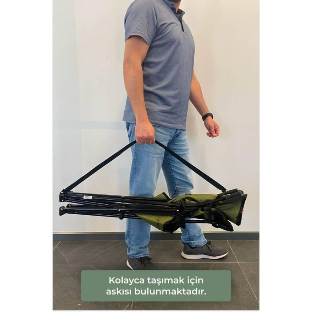 Camping Folding Chair with Armrests & Cup Holder – Metal Frame, 120 kg Capacity, 45×45×87 cm | Primanova