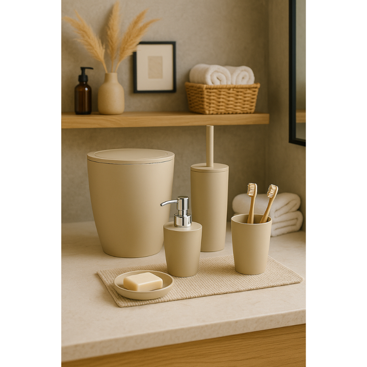 Bathroom accessories set 5 pieces – durable plastic, 7.5 Liter bin