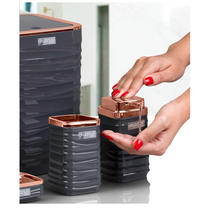 Okyanus 5-Piece Bathroom Accessories Set – Rose-Gold Accents, Easy-Clean