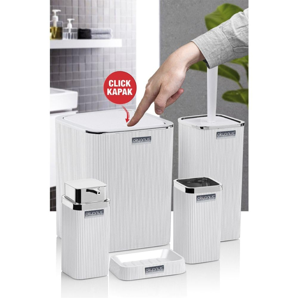 Bath Accessory Set – 5-Piece Bathroom Organizer Kit  (Siver frame)