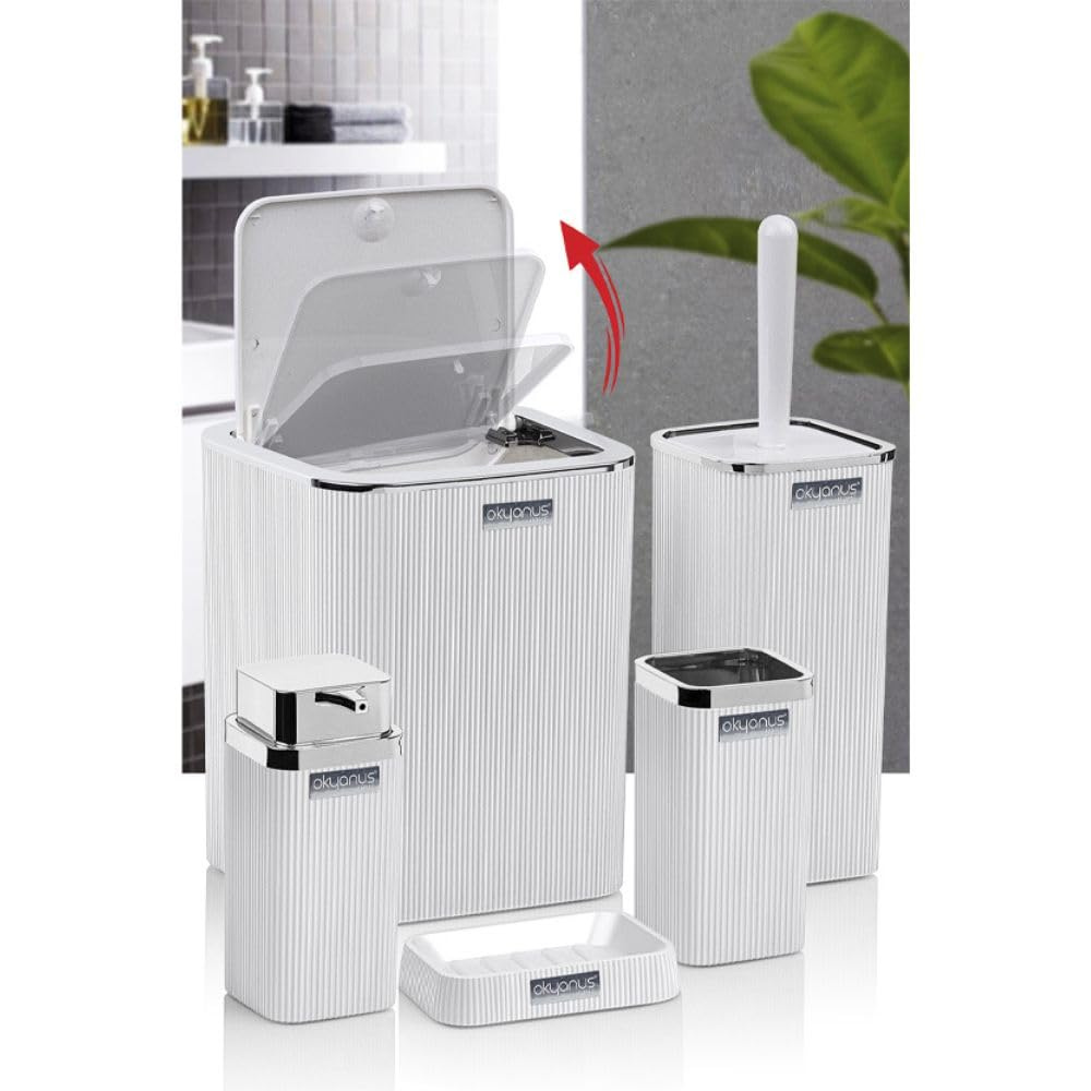 Bath Accessory Set – 5-Piece Bathroom Organizer Kit  (Siver frame)