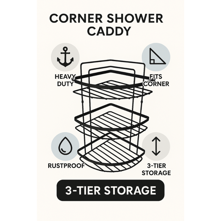 رف حمام زاوية من الفولاذ المقاوم للصدأ، أسود مقاوم للصدأ