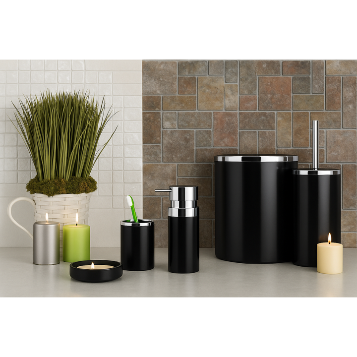 Elegant 5-Piece Acrylic Bathroom Accessories Set – Silver Frame