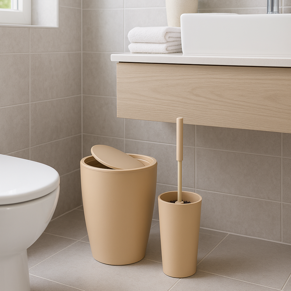 Primanova Pure Bathroom Set 2-Piece – 7.5 liter Bin + Toilet Brush