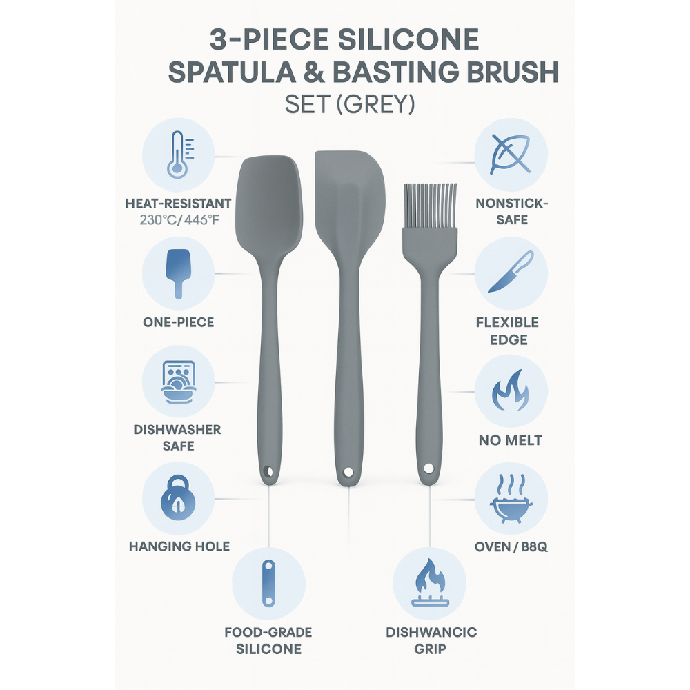 مجموعة ملعقة سيليكون وفرشاة دهن - مقاومة للحرارة (3 قطع)