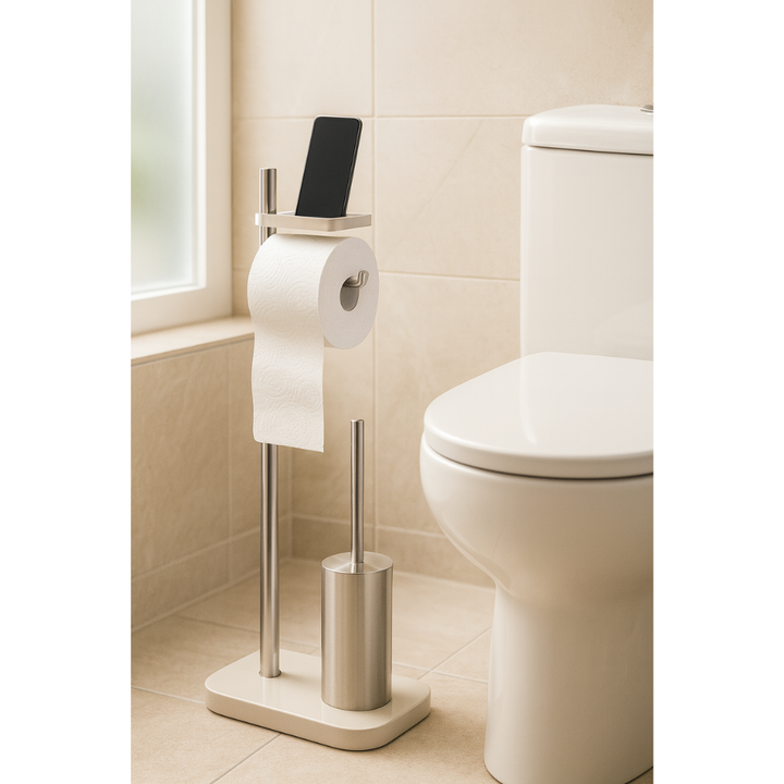 Standing Toilet Paper Holder with Brush & Shelf –75 cm | Primanova
