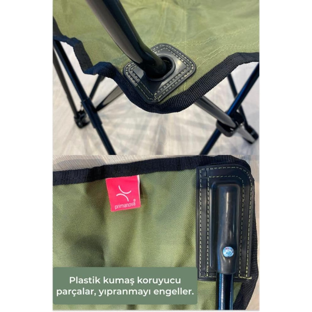 Camping Folding Chair with Armrests & Cup Holder – Metal Frame, 120 kg Capacity, 45×45×87 cm | Primanova