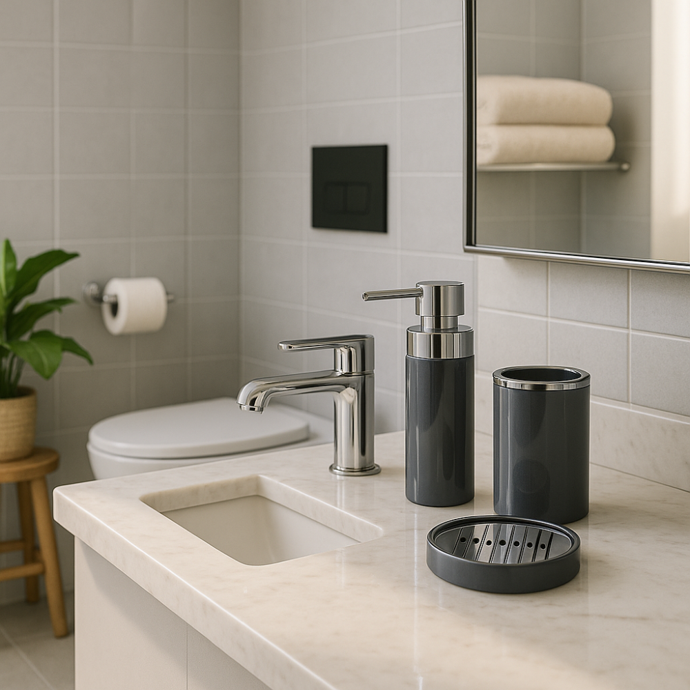 Bathroom Accessories Set 3-Piece Acrylic – Silver Ring Design