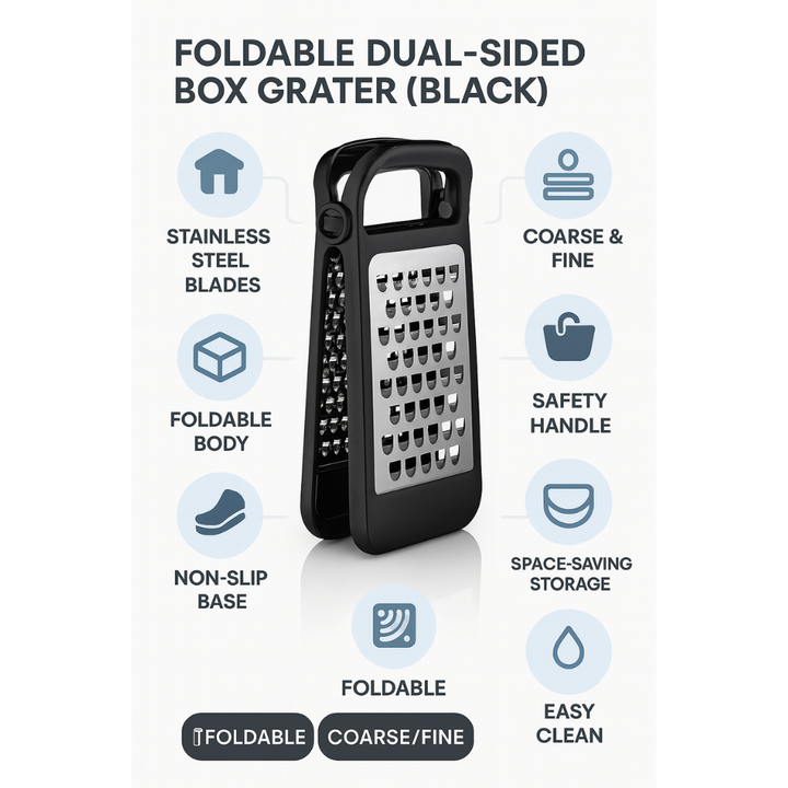 مبشرة جبن وخضراوات قابلة للطي - ستانلس ستيل، مانعة للانزلاق، ثنائية الجوانب