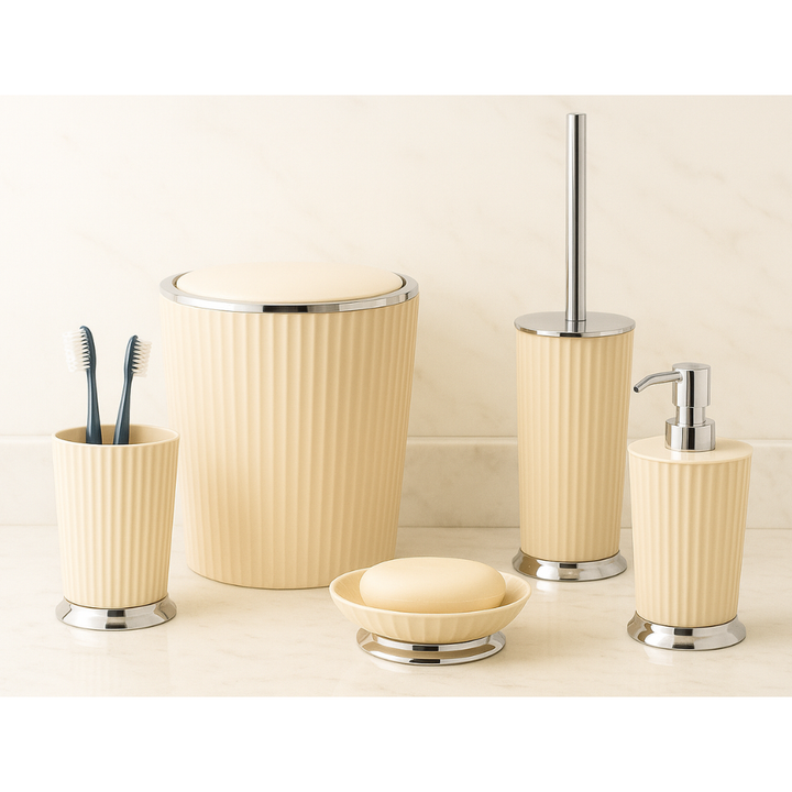 Ribbed Bathroom Accessories Set – Chrome Accents, 5-Piece