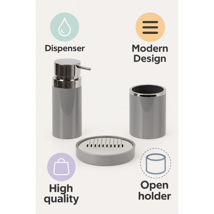 Bathroom Accessories Set 3-Piece Acrylic – Silver Ring Design