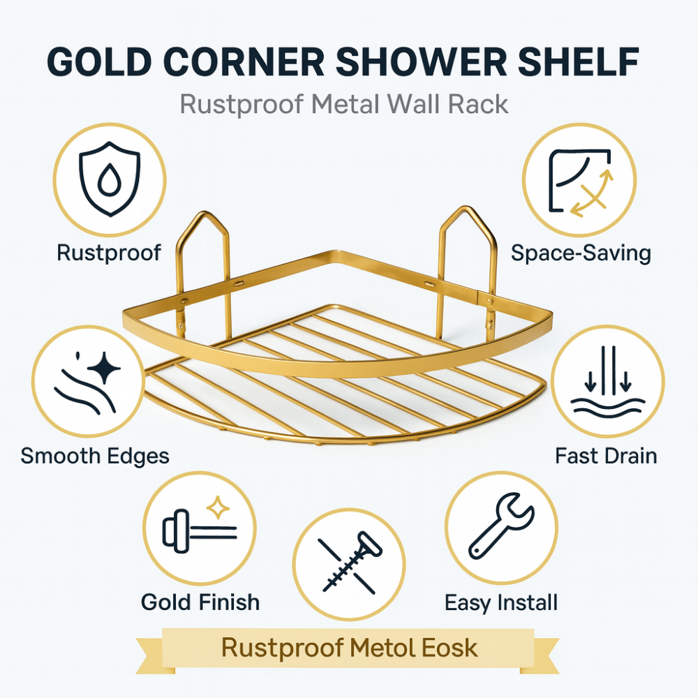 رف حمام زاوية من الفولاذ المقاوم للصدأ، ذهبي مقاوم للصدأ