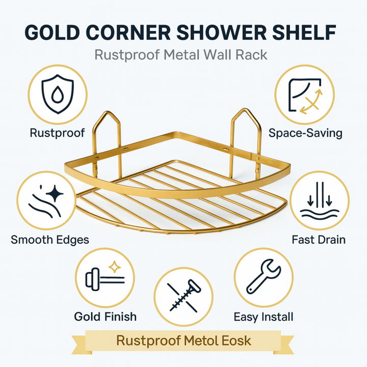 رف حمام زاوية من الفولاذ المقاوم للصدأ، ذهبي مقاوم للصدأ