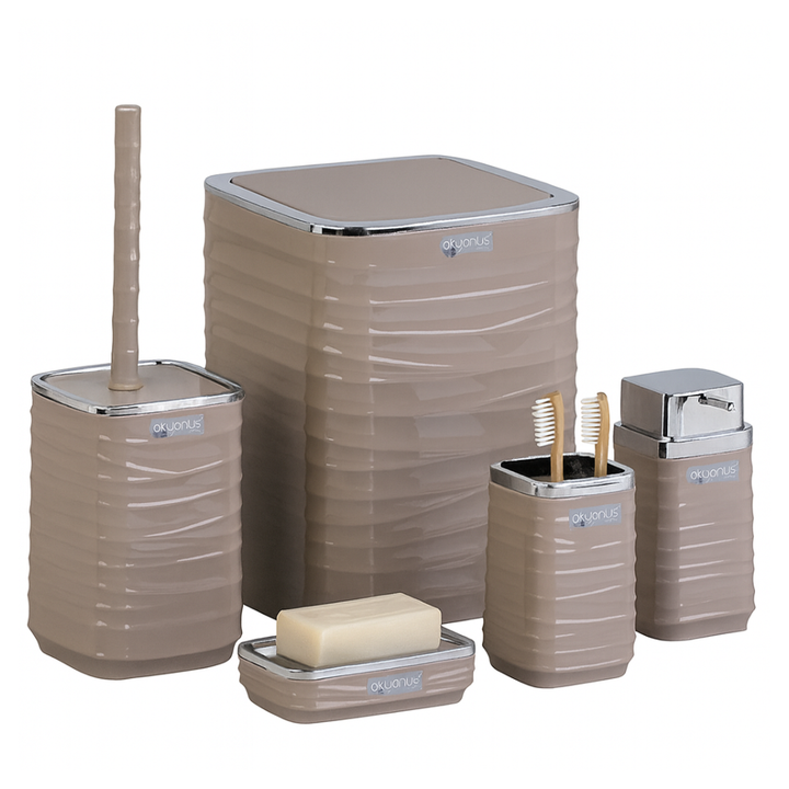 Bathroom Accessories Set 5-Piece – Chrome-Lid Luna Square