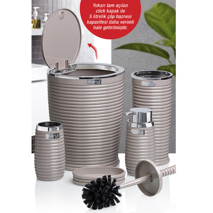 Okyanus 5-Piece Bathroom Set – Ribbed Design with Chrome Frame