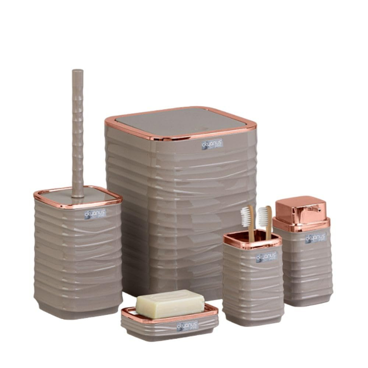 Okyanus 5-Piece Bathroom Accessories Set – Rose-Gold Accents, Easy-Clean