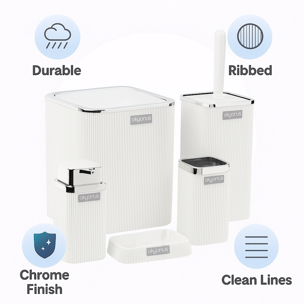 Bath Accessory Set – 5-Piece Bathroom Organizer Kit  (Siver frame)