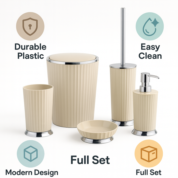 Ribbed Bathroom Accessories Set – Chrome Accents, 5-Piece