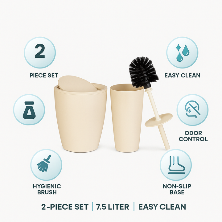 Primanova Pure Bathroom Set 2-Piece – 7.5 liter Bin + Toilet Brush