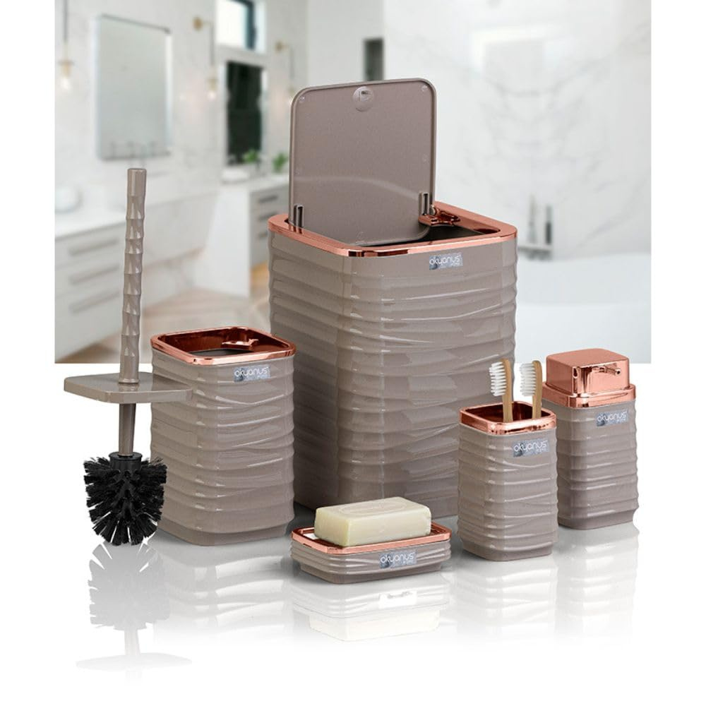 Okyanus 5-Piece Bathroom Accessories Set – Rose-Gold Accents, Easy-Clean