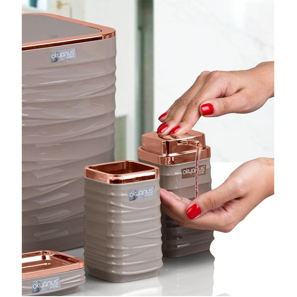 Okyanus 5-Piece Bathroom Accessories Set – Rose-Gold Accents, Easy-Clean