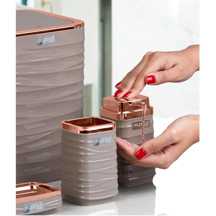 Okyanus 5-Piece Bathroom Accessories Set – Rose-Gold Accents, Easy-Clean