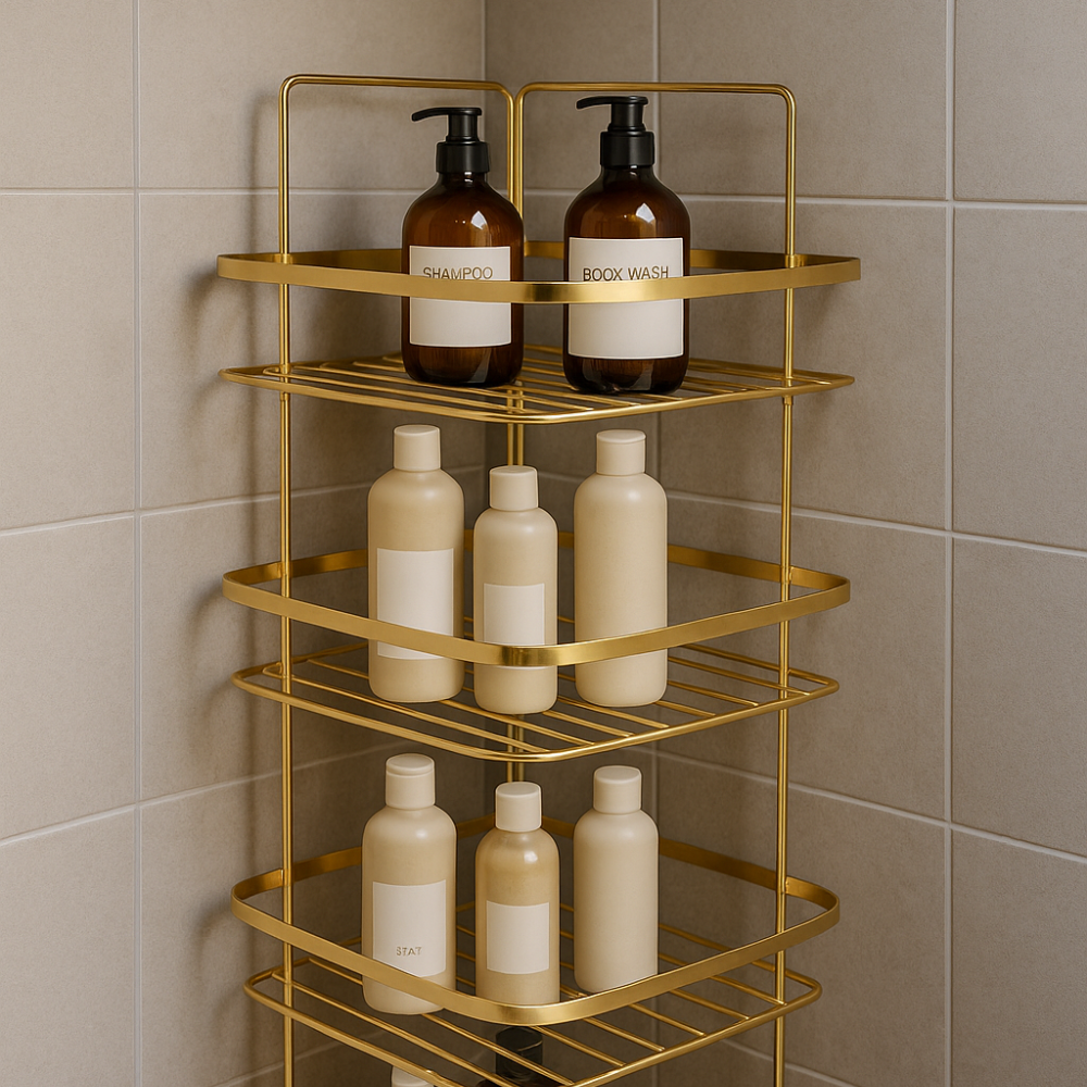 رف حمام زاوية من الفولاذ المقاوم للصدأ، ذهبي مقاوم للصدأ