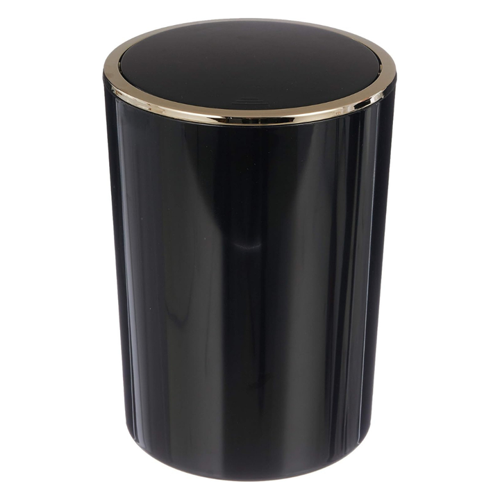 Acrylic Swing-Lid Trash Can – Gold Ring Rim Design, 6 Liter