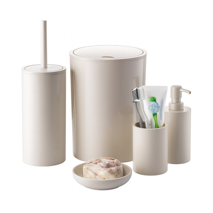 مجموعة إكسسوارات الحمام البلاستيكية فلوريس، 5 قطع