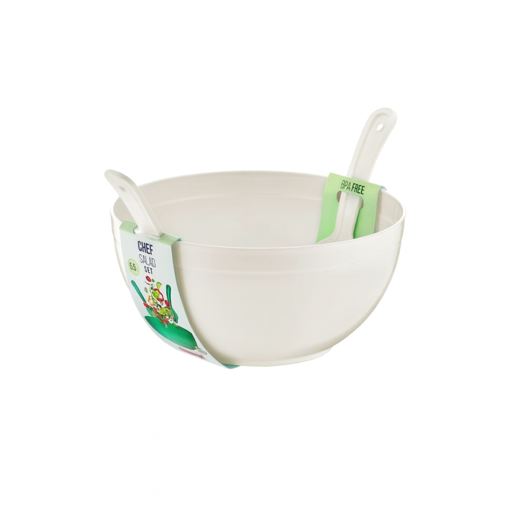 BPA-Free Salad Mixing Bowl with Spoon & Fork – 5.5 Liter