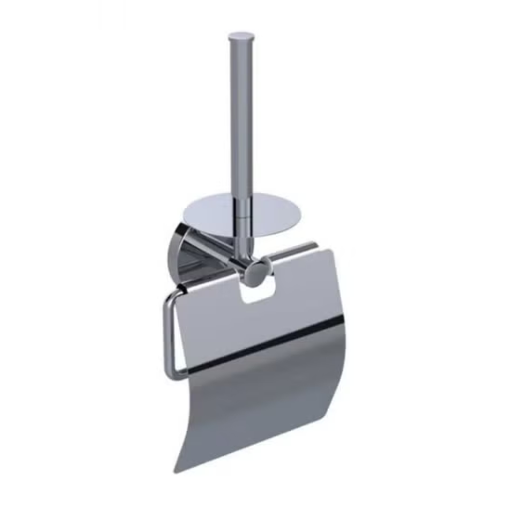 Chrome toilet brush and holder set on a white background