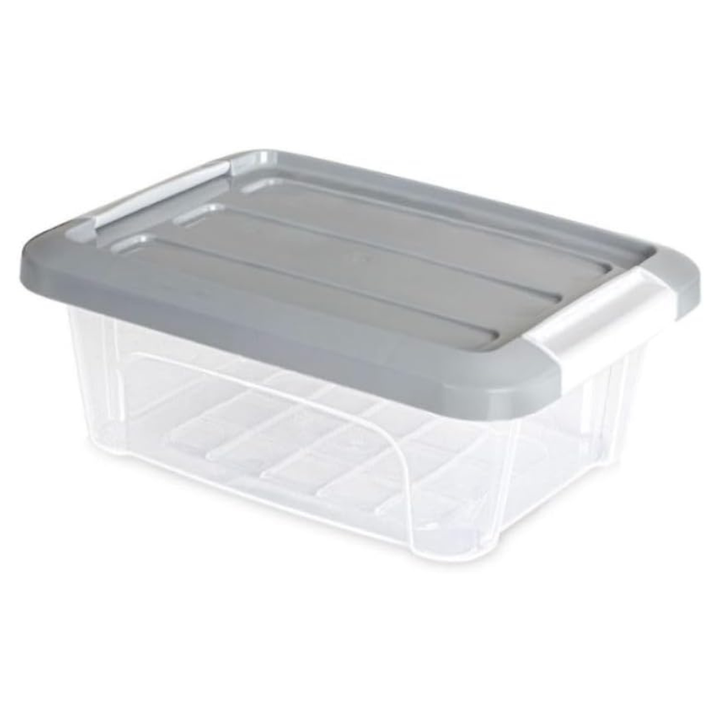 صندوق تخزين بلاستيكي شفاف ملكي - حاوية طعام محكمة الإغلاق بغطاء مشبك - (رمادي)
