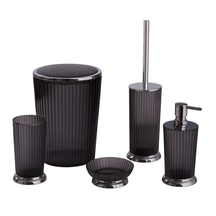 Ribbed Bathroom Accessories Set – Chrome Accents, 5-Piece