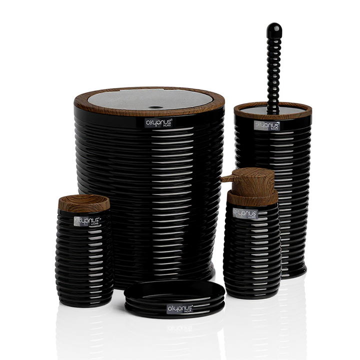 Okyanus 5-Piece Bathroom Accessories Set – Wood-Grain Accents, Durable Plastic