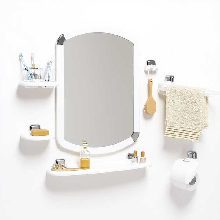 طقم مرآة حمام مع ملحقاته من 7 قطع - أبيض | بريمانوفا