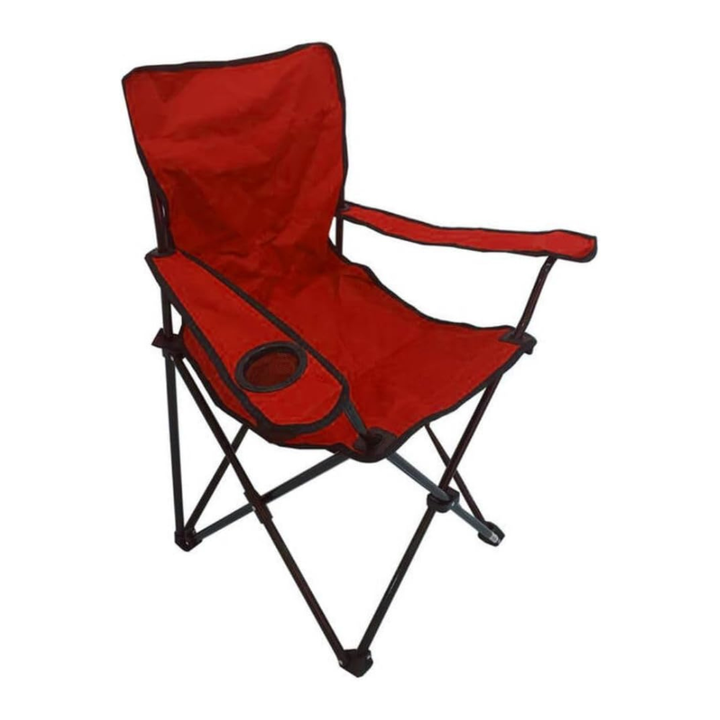 Camping Folding Chair with Armrests & Cup Holder – Metal Frame, 120 kg Capacity, 45×45×87 cm | Primanova