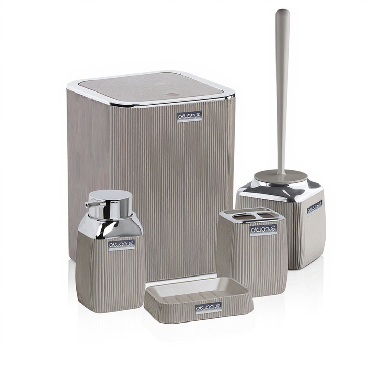 Okyanus 5-Piece Bathroom Accessories Set – Chrome Accents, Durable Plastic