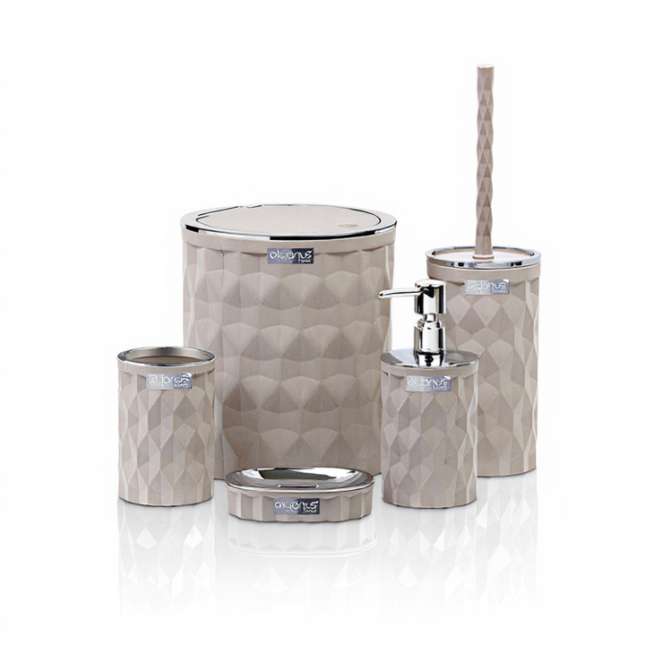 Okyanus 5-Piece Bathroom Accessories Set – Chrome Accents, Beige