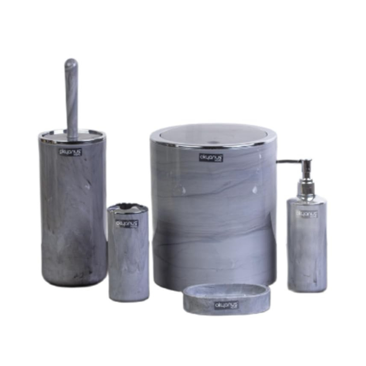 Circle  Grey Marble Pattern- Bathroom Set - 5 pieces