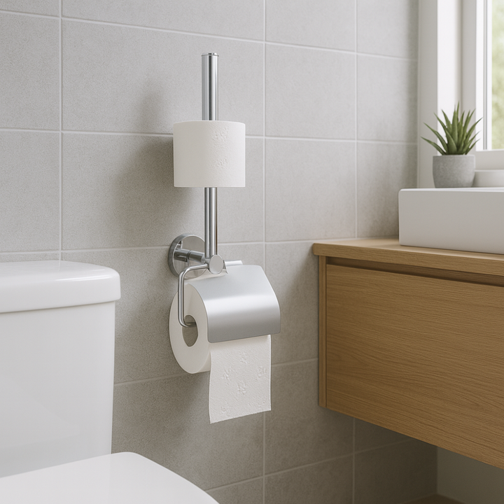 Wall Mounted Toilet Paper Holder with Cover & Spare Roll