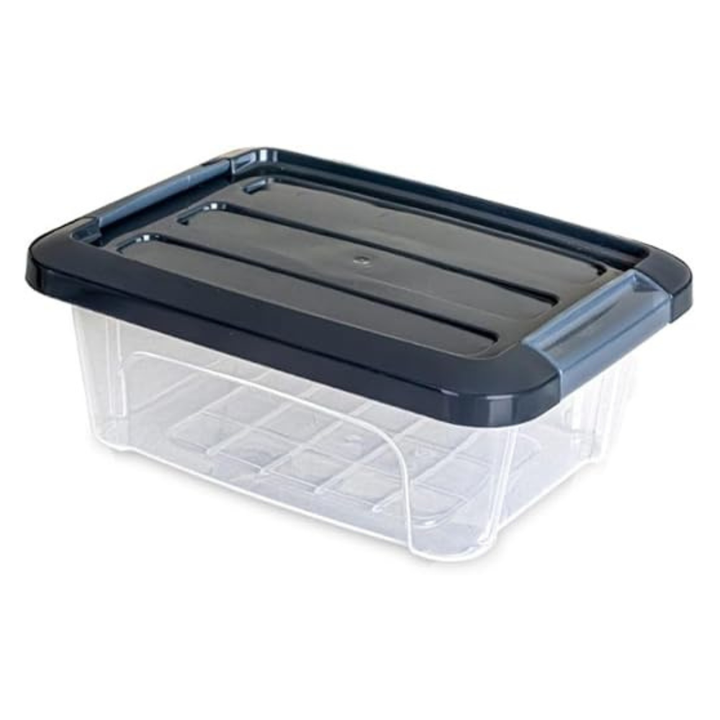 صندوق تخزين ملكي بلاستيكي شفاف - وعاء طعام محكم الإغلاق بغطاء مشبك - (رمادي غامق)