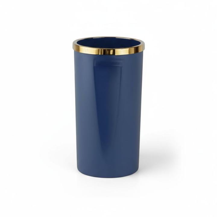 سلة مهملات بغطاء متأرجح وحلقة داخلية - سعة 35 لترًا، لون أزرق داكن/ذهبي