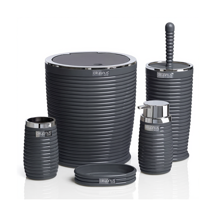 Okyanus 5-Piece Bathroom Set – Ribbed Design with Chrome Frame